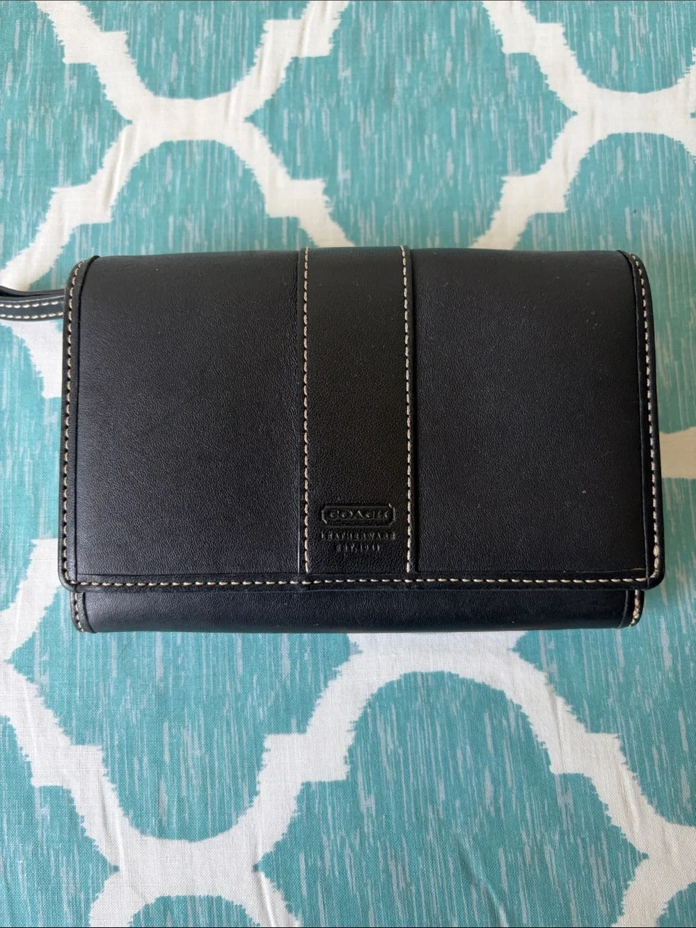 Coach Black Leather Continental Wallet with Contrast Stitching